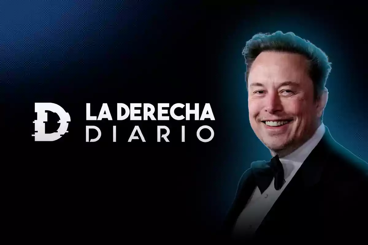 Un hombre sonriente con esmoquin junto al logo y texto "La Derecha Diario" sobre un fondo oscuro.