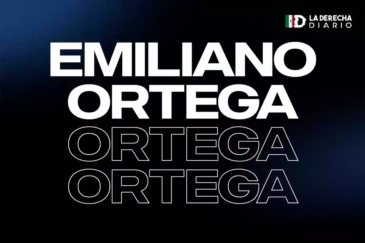 Texto en negrita y contorno que dice "Emiliano Ortega Ortega Ortega" sobre un fondo oscuro con el logo de "La Derecha Diario" en la esquina superior derecha.