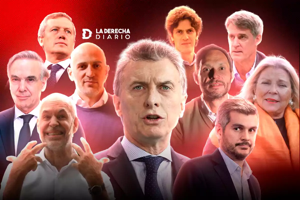 A group of people in a collage with a red background and the "La Derecha Diario" logo in the top left corner.