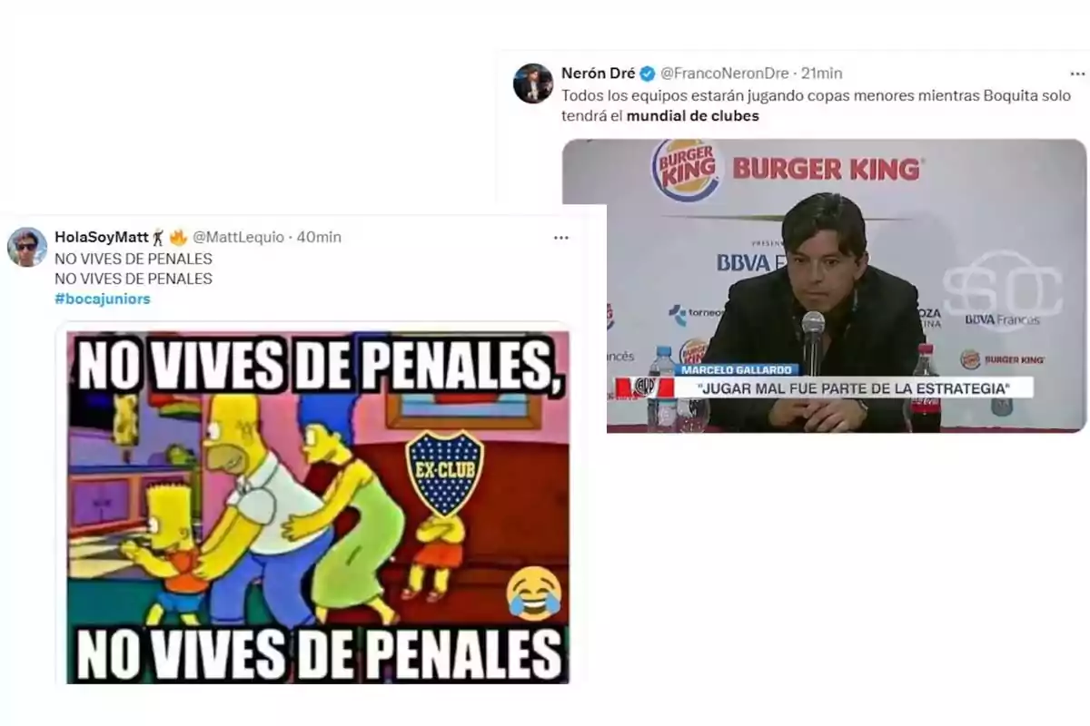 Dos publicaciones en redes sociales: una muestra un meme de Los Simpson con el texto 