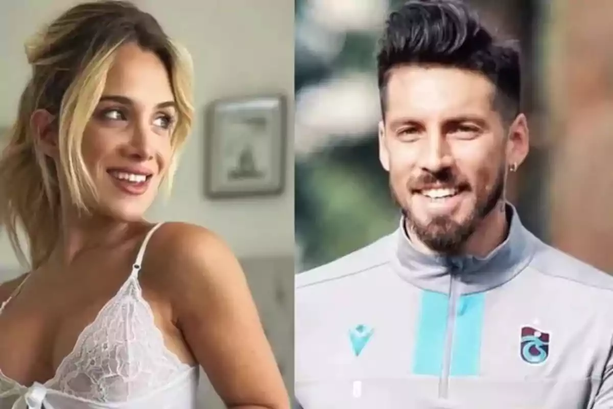 Dos personas sonrientes, una mujer con blusa blanca y un hombre con chaqueta deportiva.