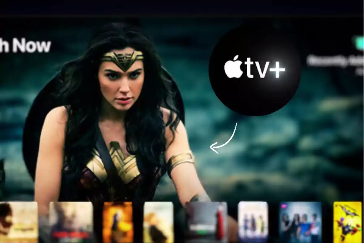 "La Mujer Maravilla" con un logotipo de Apple TV+ en la esquina superior derecha, plataforma que estará gratis durante este fin de semana.