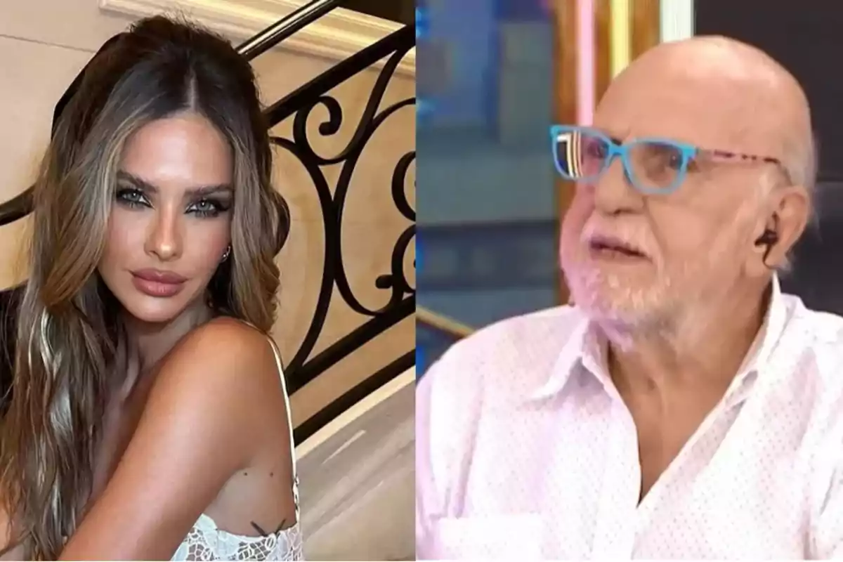 Dos personas en una imagen dividida; a la izquierda, una mujer con cabello largo y ondulado, y a la derecha, un hombre mayor con gafas azules y barba blanca.