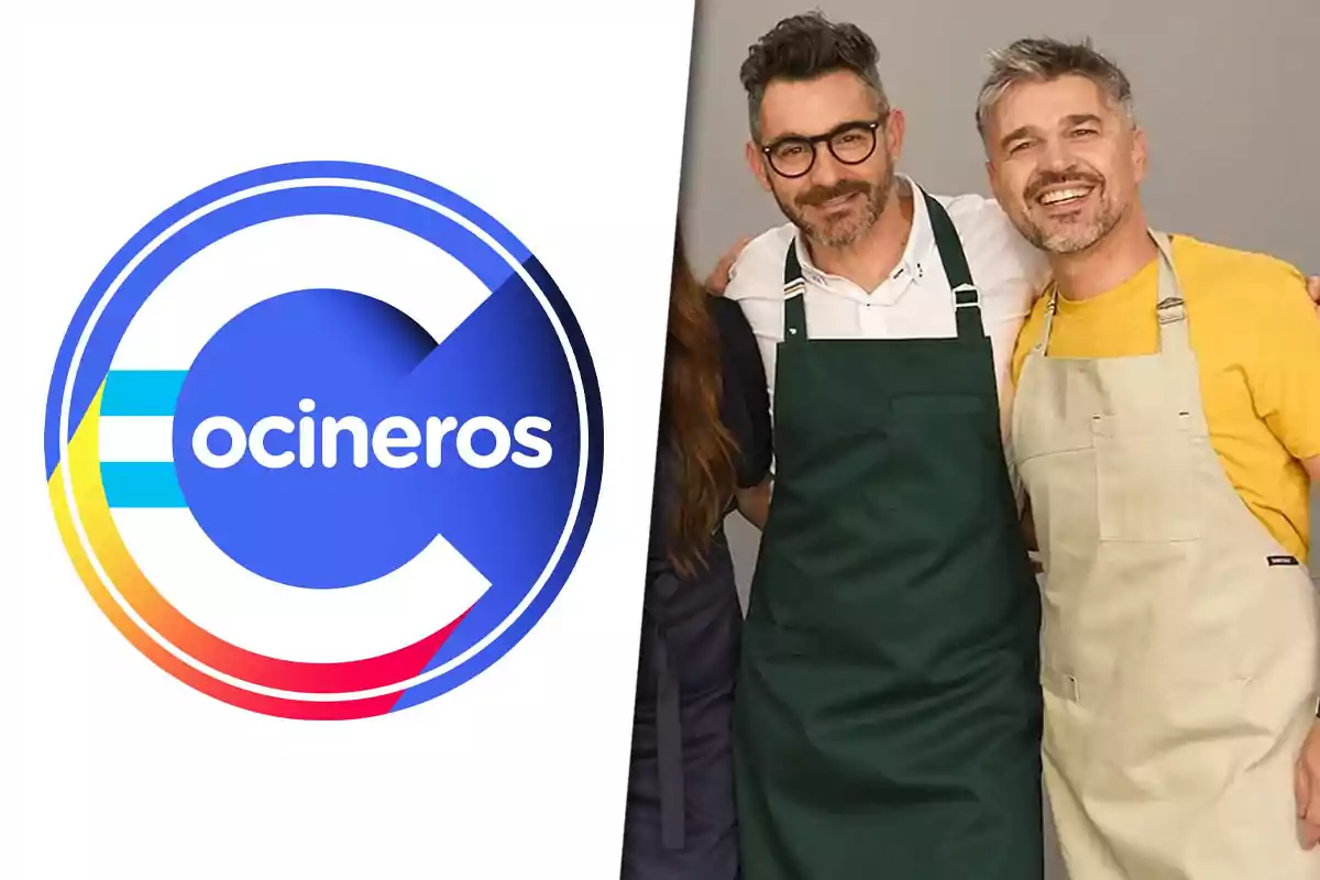 Logo of Cocineros Argentinos next to two smiling people wearing aprons.