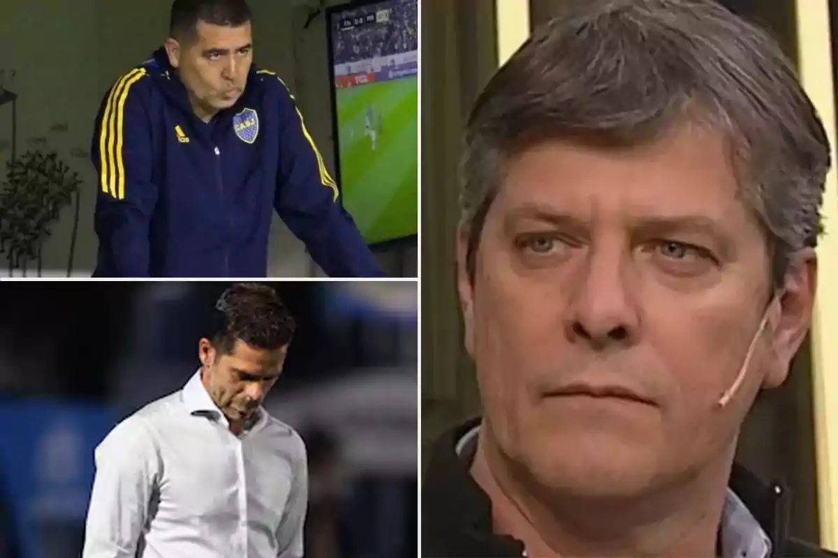 A collage with Juan Roman Riquelme, Fernando Gago, and Mario Pergolini.