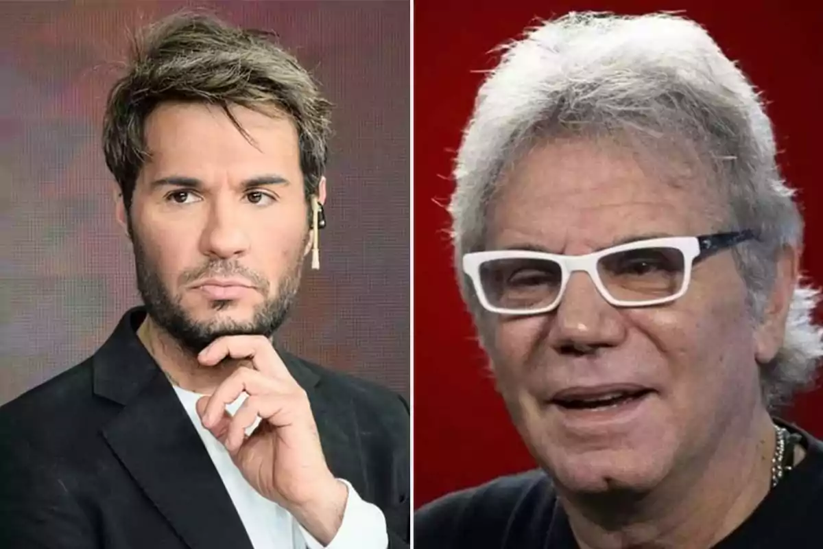 Dos hombres en un montaje de fotos, uno con barba y auricular (Tomás Dente), el otro con gafas blancas y cabello canoso (Beto Casella).