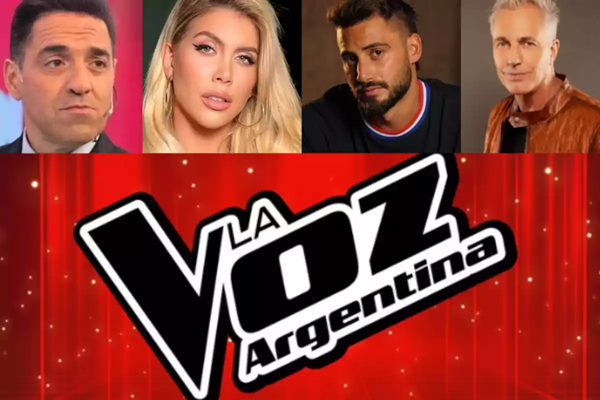 Four people on a red background with the "La Voz Argentina" logo.