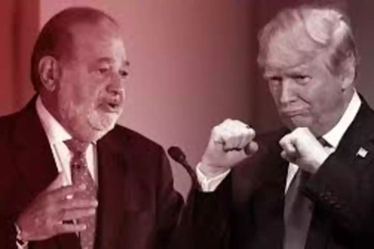 Two men in suits, one speaking into a microphone and the other with raised fists, in an image with a red filter.