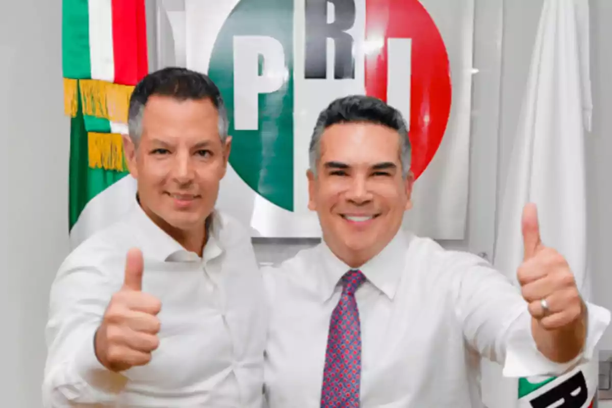 Two smiling people giving a thumbs up in front of a PRI logo.