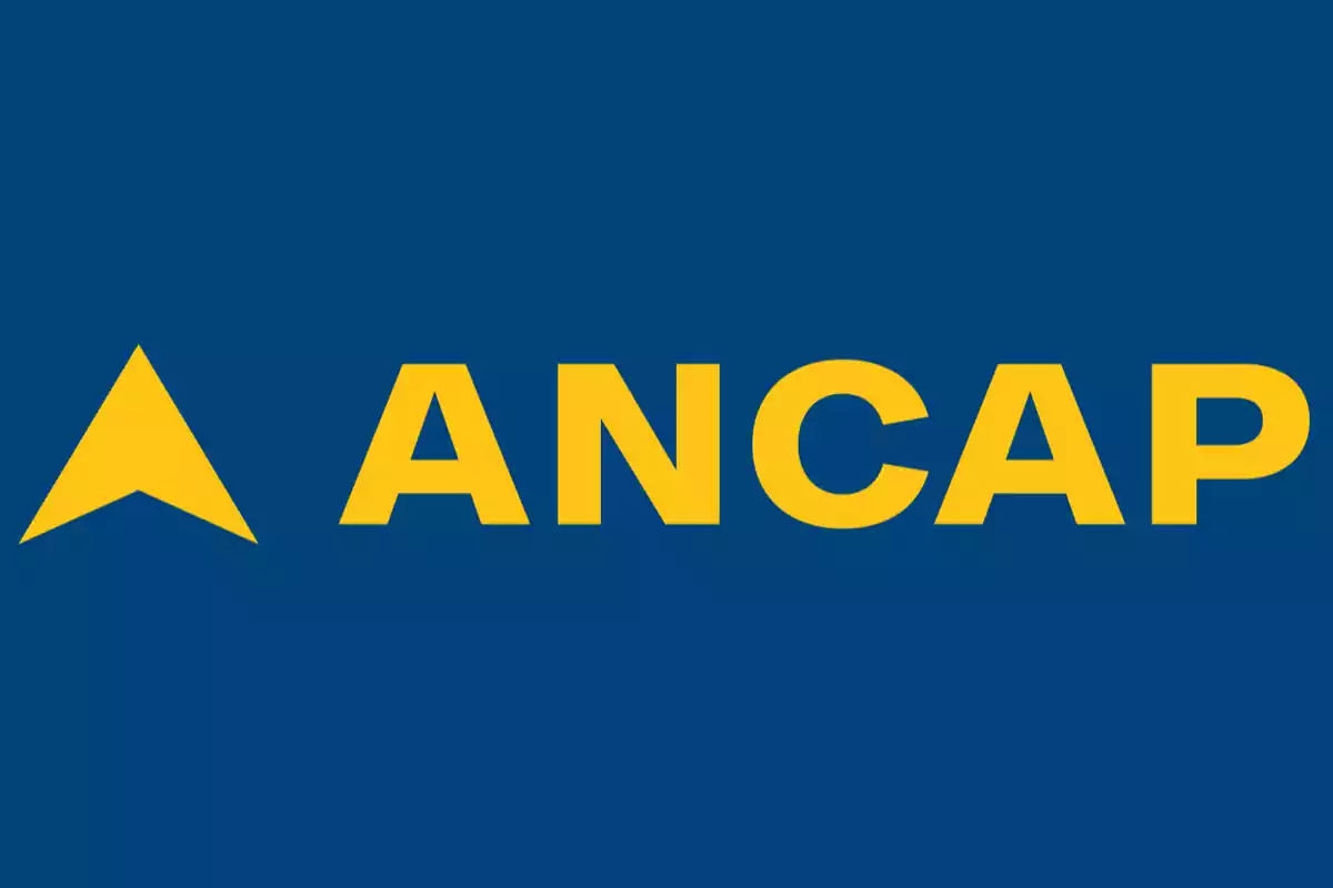 Logotipo de ANCAP con fondo azul y letras amarillas.