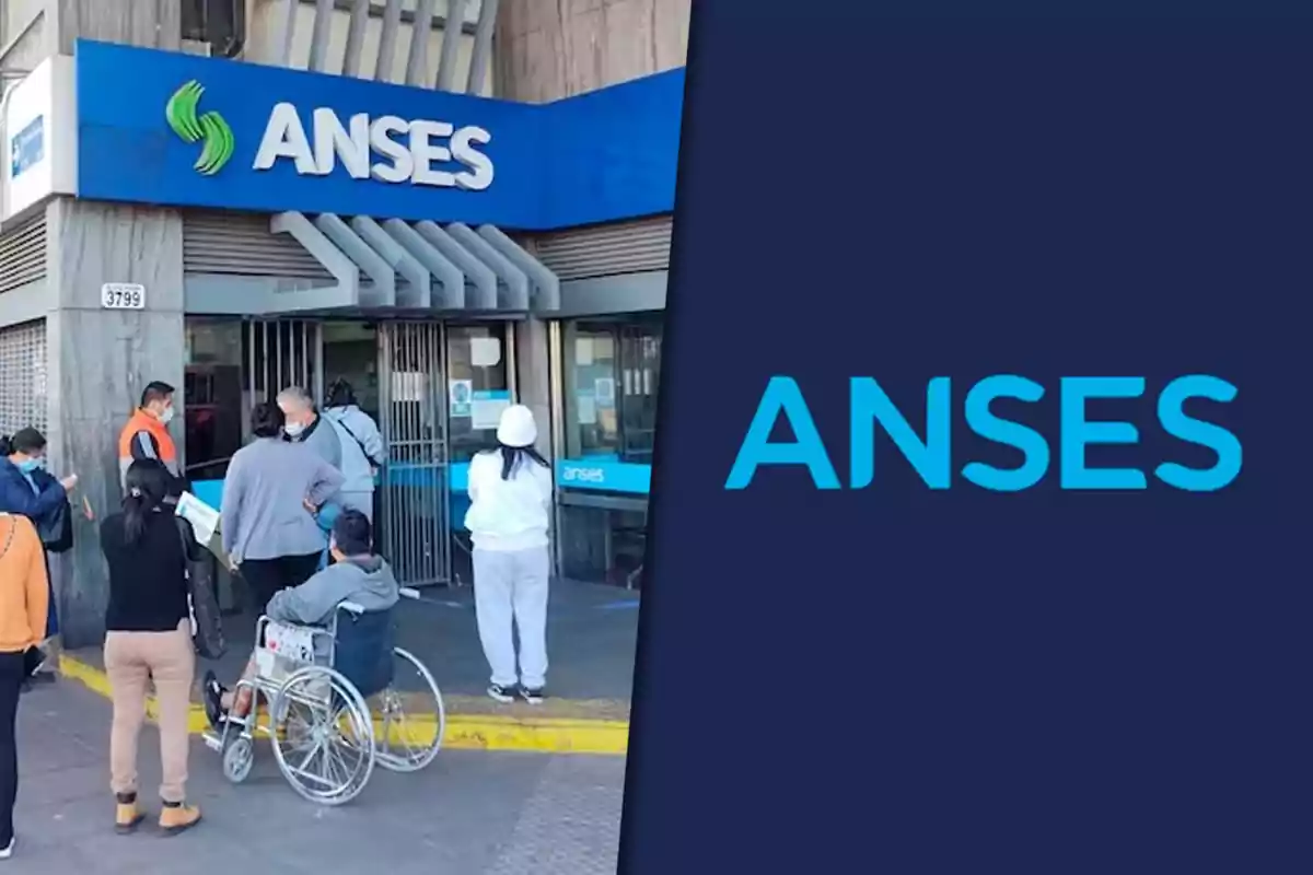 Personas haciendo fila en la entrada de una oficina de ANSES.