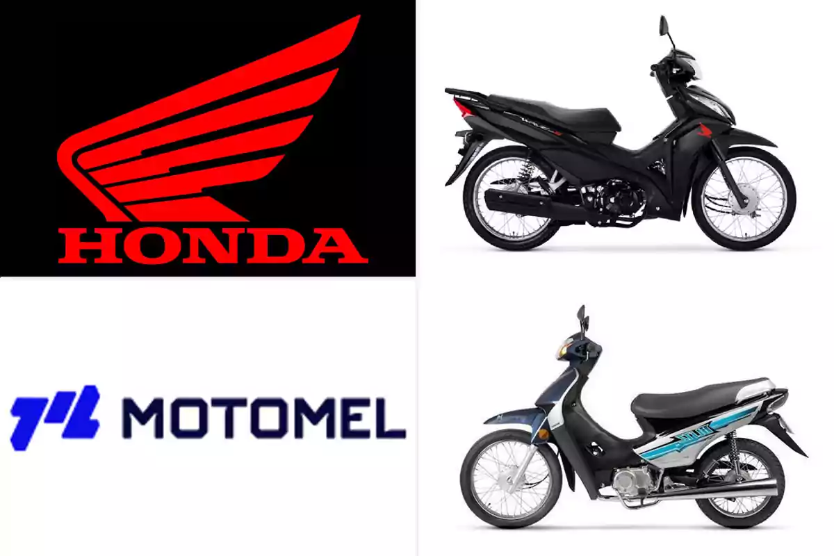 Honda and Motomel logos alongside images of two motorcycles.