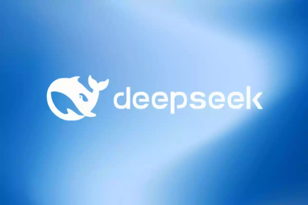 Logotipo de Deepseek con fondo azul y una ballena estilizada.