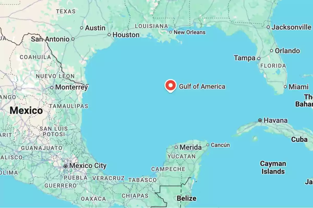 Mapa que muestra el Golfo de México etiquetado incorrectamente como 