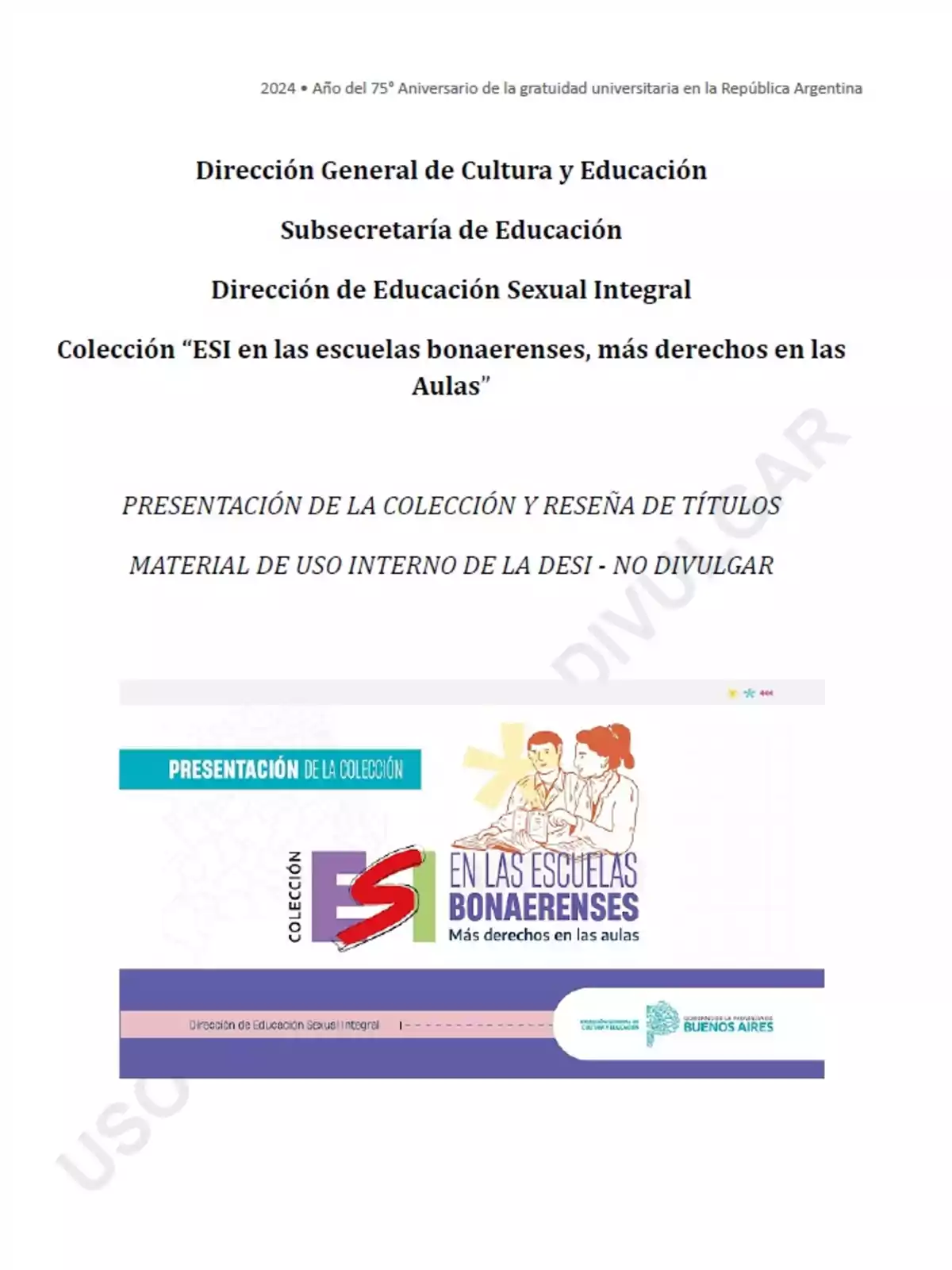 Portada de un documento de la Dirección General de Cultura y Educación de Buenos Aires sobre la colección 